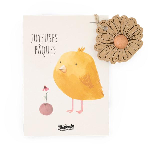 Blossombs - Carte Œufs de Pâques à planter - Poussin - 1 bombe à graines - BIO - face recto